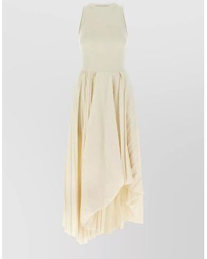 McQueen Asymmetric Hem Dress Pleated Skirt Sleeveless - White