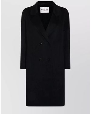 Kujten Double-Breasted Mid-Length Coat Long Sleeves - Black