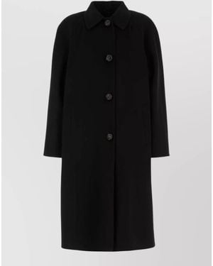 Prada Wool Blend Coat Collared Long Length Pockets - Black