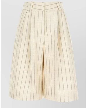 Blazé Milano High Waist Striped Shorts Belt Loops - Natural
