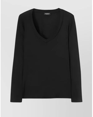 Dondup V-Neckline Long Sleeves Stretch Fit Lightweight Fabric - Black