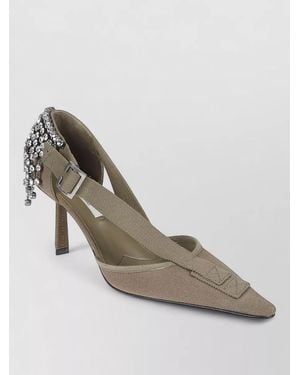 Prada Slingback Pointed Toe Court Shoes Embellished Heel - Metallic