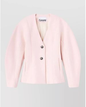 Ganni V Neck Tailored Blazer Long Sleeve - Pink