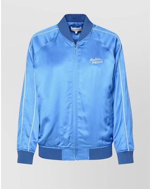 Maison Kitsuné Viscose Ribbed Trim Zip Jacket - Blue