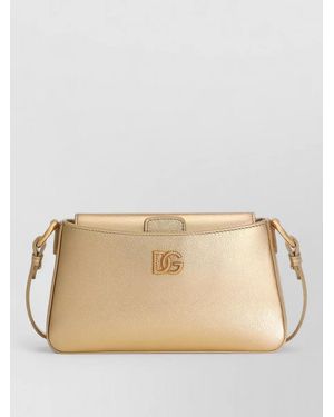 Dolce & Gabbana Calfskin Shoulder Phone Bag Metallic Finish - Natural