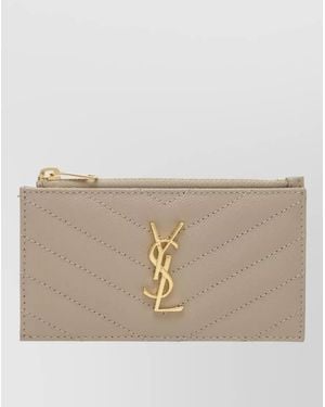 Saint Laurent Monogram Leather Wallet Tone Hardware - Natural