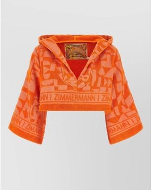 Zimmermann Cropped Jacquard Terry Hooded Top - Orange