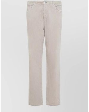 Brunello Cucinelli Cotton Corduroy Chino Straight Leg Trousers - White