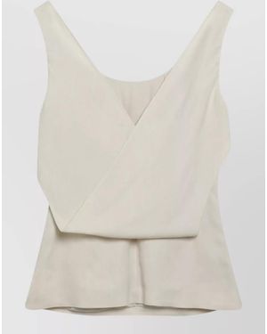 Brunello Cucinelli Sleeveless V Neck Viscose Linen Top - Natural