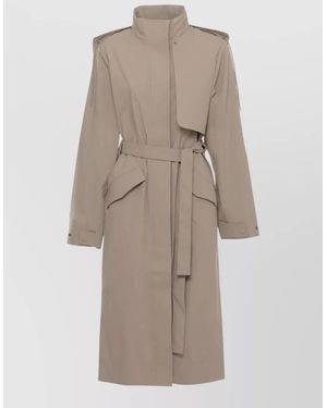 Rains Belted Hooded Waterproof Coat High Neck - Natural