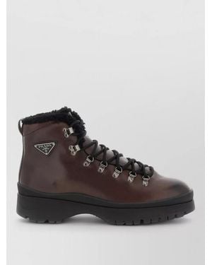 Prada Brixxen Leather Ankle Boots Round Toe - Black
