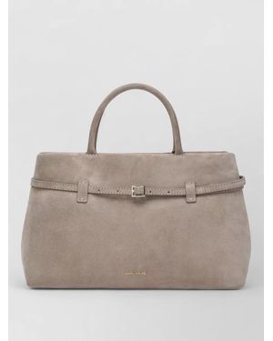 MANU Atelier Suede Tote Bag Structured Handle Buckle - Natural