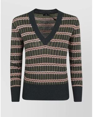 Etro Striped Long Sleeve Knit Top - Black