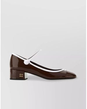 Miu Miu Leather Block Heel Pumps With Patent Finish - White