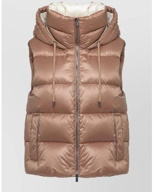 Peserico Quilted Sleeveless Hooded Down Puffer Jacket - Brown