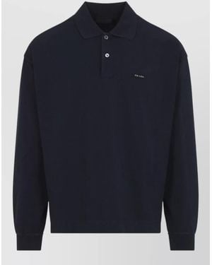 Prada Long Sleeve Polo Cotton Jersey Top - Blue