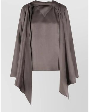 Loulou de Saison Gala Silk Blouse Asymmetric Hem Draped - Brown