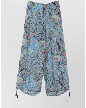 Etro Relaxed Paisley Trousers Wide Leg Tassel - Blue