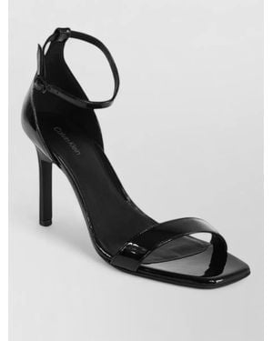 Calvin Klein Leather Stiletto Sandals Patent Square Toe - Black