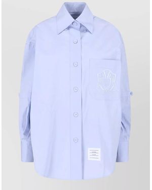 Thom Browne Buttoned Cuff Long Sleeve Shirt Chest Pocket - Blue