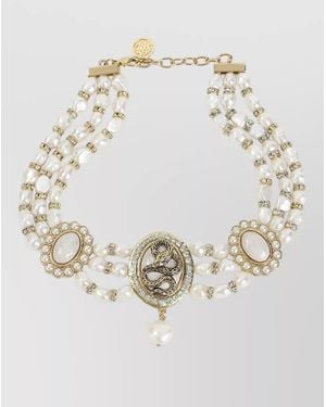 Roberto Cavalli Brass Embellished Necklace - White