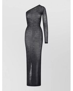 Rick Owens Knee Length Dress Fitted Long Sleeve Slit - Blue
