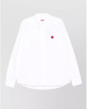 KENZO Long Sleeve Nylon Silk Shirt Button Collar - White