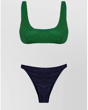 Oséree Metallic High-Waist High-Cut Bikini - Green