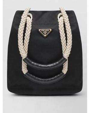 Prada Bucket Bag Braided Handles Tone Hardware - Black
