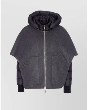 Moorer Padded Jacket With Hood And Quilted Sleeves - Blue