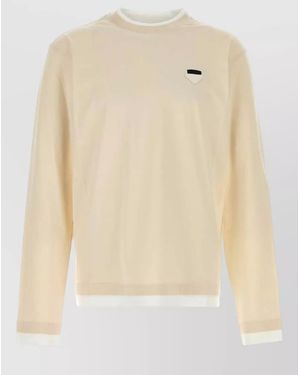 Prada Cotton Long Sleeve Crew Neck T Shirt - Natural