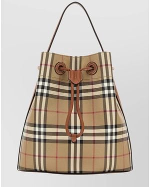 Burberry Check Printed Canvas Bucket Bag - Natural
