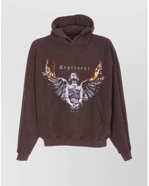 Represent Hooded Graphic Print Sweater And Pocket - Brown