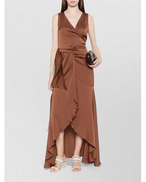 Silk95five Shangri Long Dress Asymmetric Draped Wrap - Brown