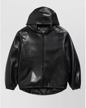 Balenciaga Hooded Jacket Shiny Finish Elasticated Cuffs - Black