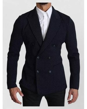 Dolce & Gabbana Double Breasted Dotted Tailored Blazer - Blue