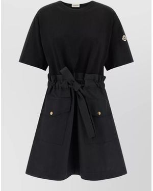Moncler Short Sleeve Dress Belt Crew Neck Pockets - Black
