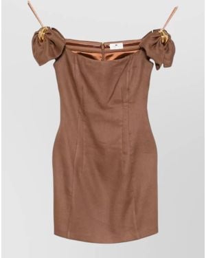 Elisabetta Franchi Silk Blend Mini Dress Bow Detail - Brown