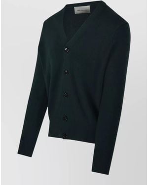 Ami Paris Merino Cardigan V Neck Long Sleeves - Blue