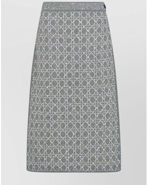 Dior High Waist Geometric Pattern Skirt With Side Button Detail - Grey