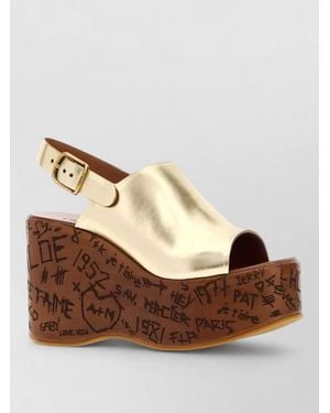Chloé Maxime Leather Wedge Mules Slingback Platform - Brown