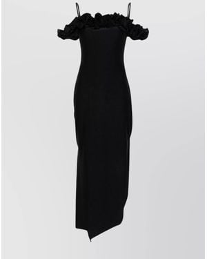 Coperni Asymmetric Ruffled Midi Dress - Black