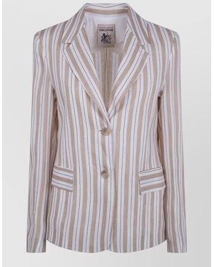 Semicouture Linen Stripe Tailored Jacket Front Pockets - White