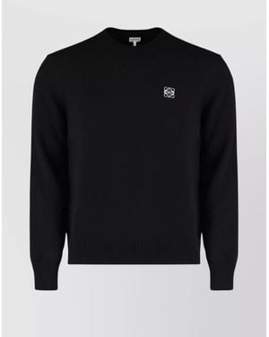 Loewe Wool Crew Neck Sweater With Ribbed Edges - Black