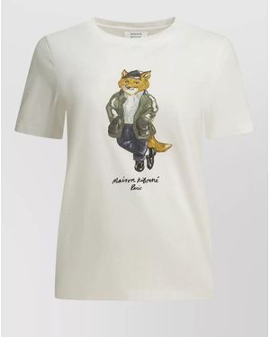 Maison Kitsuné Weekend Fox Graphic Crew Neck T-Shirt - White