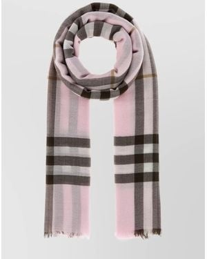 Burberry Checked Wool Scarf Fringed Edges - Multicolor