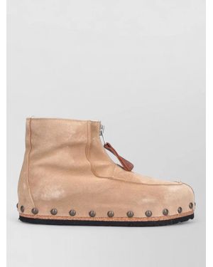 Magliano Flat Sole Ankle Boots Round Toe Studs - Natural