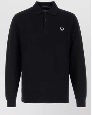 Fred Perry Long Sleeve Piquet Polo Shirt - Blue