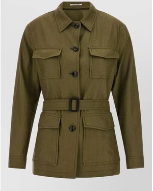 Tagliatore Lauren Blazer Belted Waist Collared Neck - Green