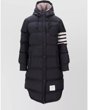 Thom Browne Long Hooded Down Shirtdress Striped Sleeves - Blue